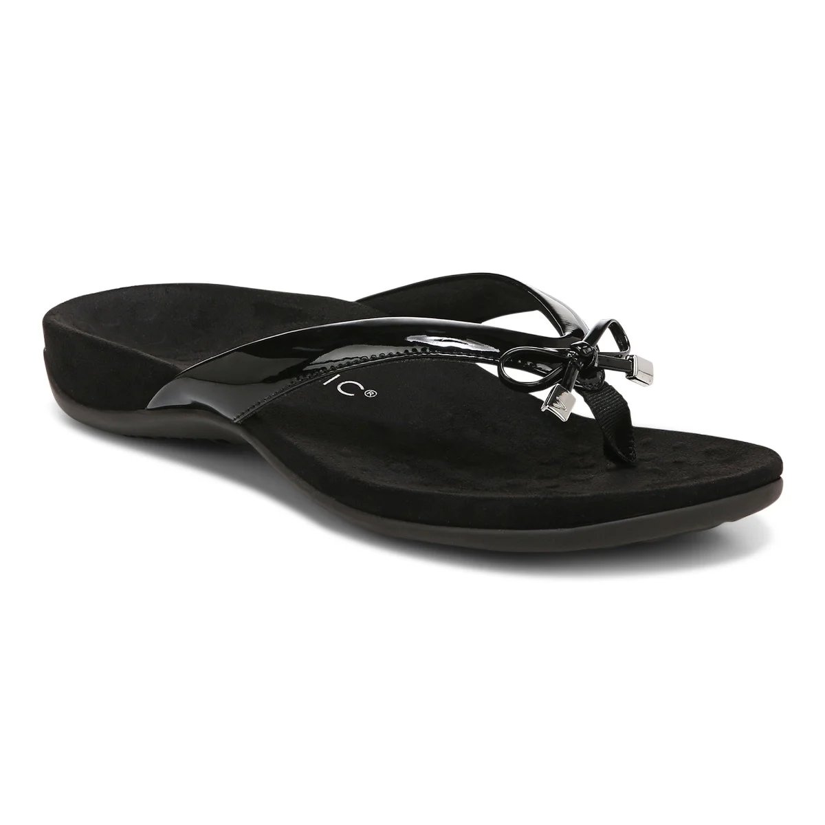 Vionic Women's Bella Toe Post Sandal with Arch Support in Black, Size 6 Wide