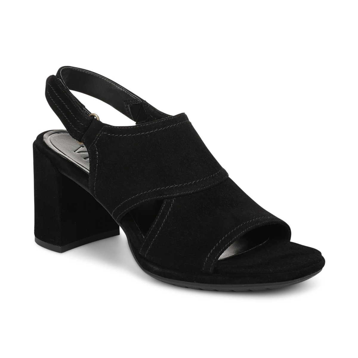 Vionic Women's Bolinas Heeled Sandal with Arch Support in Black Suede, Size