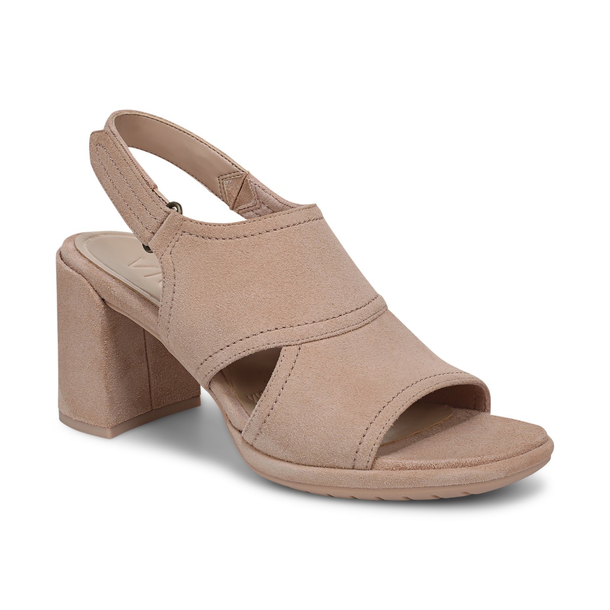 Vionic Women's Bolinas Heeled Sandal with Arch Support in Rugby Tan Suede, Size