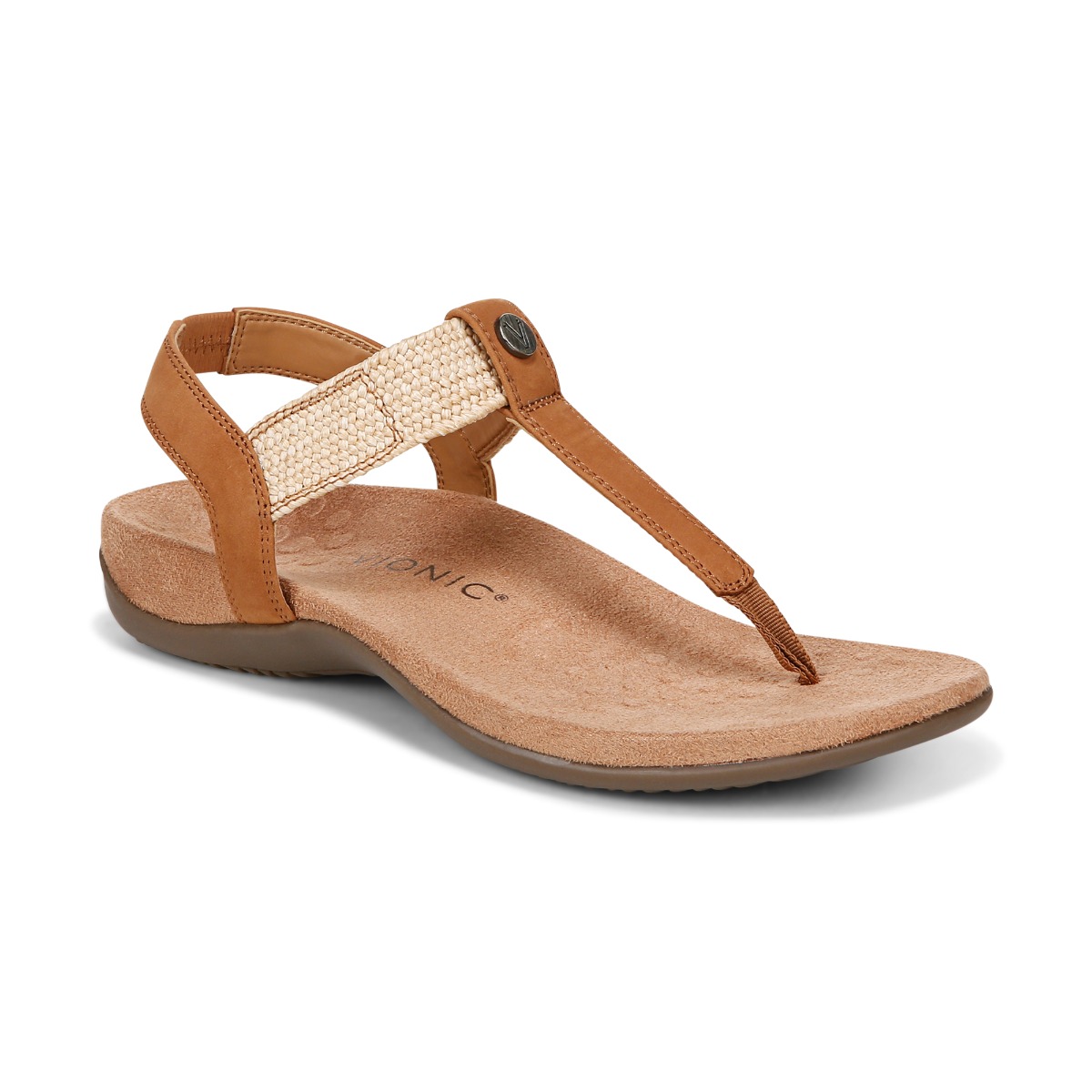 Vionic Women's Brea Toe Post Slingback Sandal with Arch Support in Camel Nubuck, Size