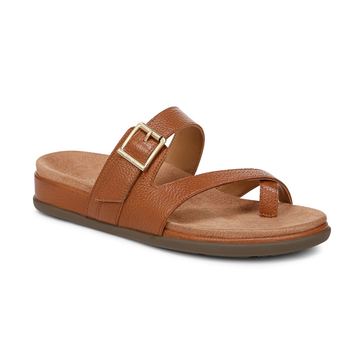 Vionic Women's Carmela Strappy Slide Sandal with Arch Support in Tan Leather, Size