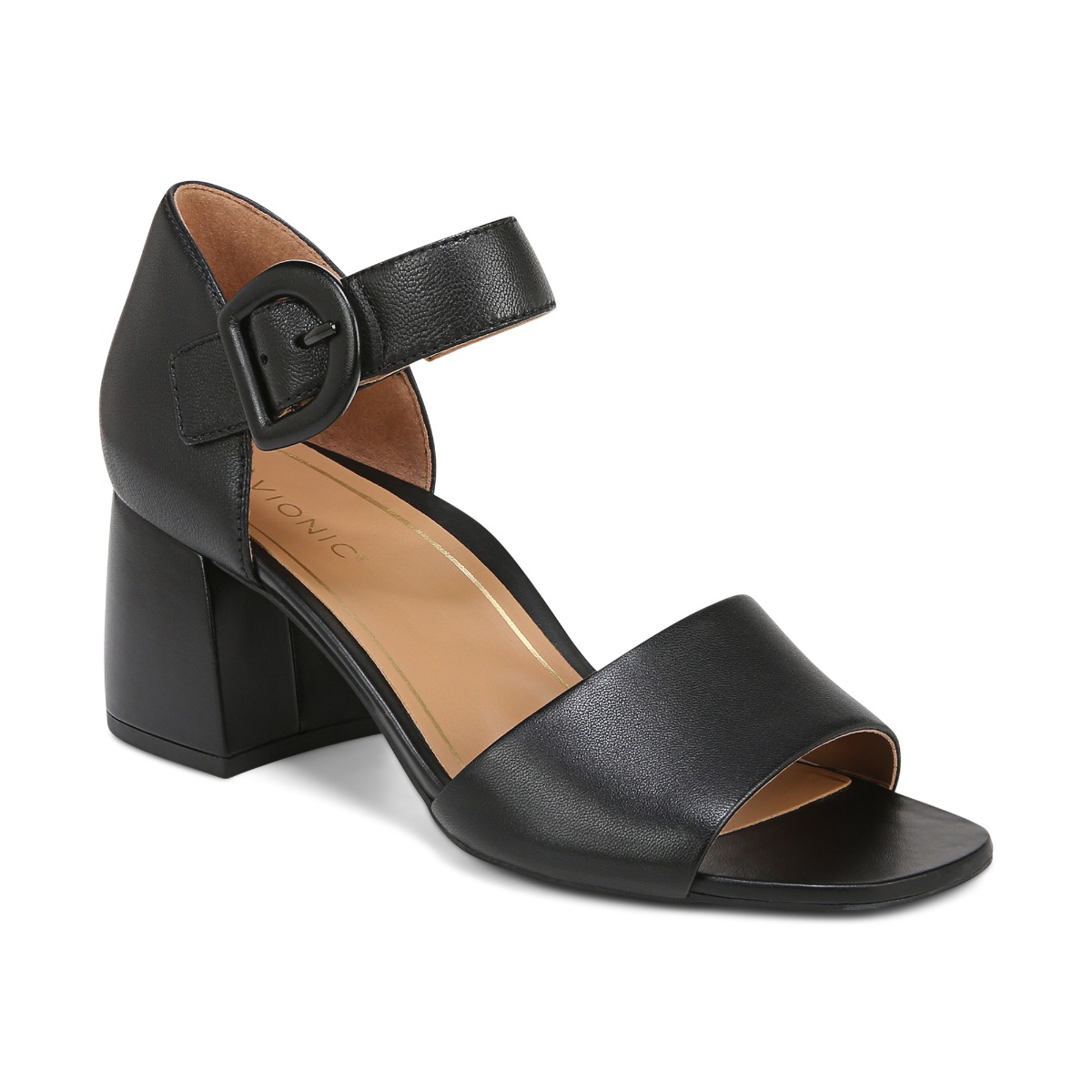 Vionic Women's Chardonnay Heeled Sandal with Arch Support in Black Leather, Size
