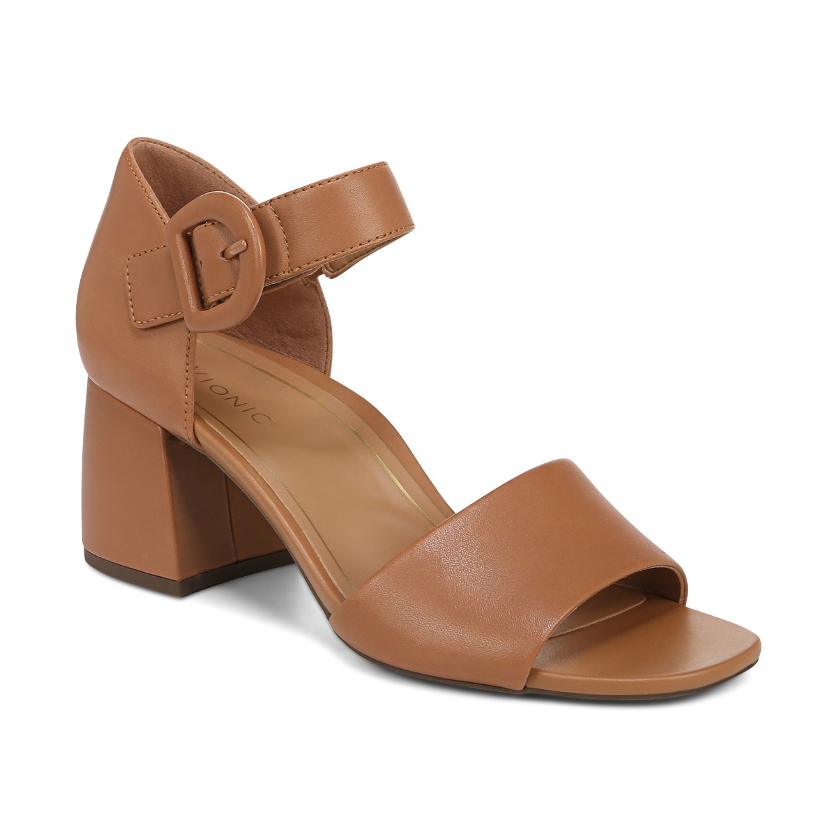Vionic Women's Chardonnay Heeled Sandal with Arch Support in Camel Leather, Size
