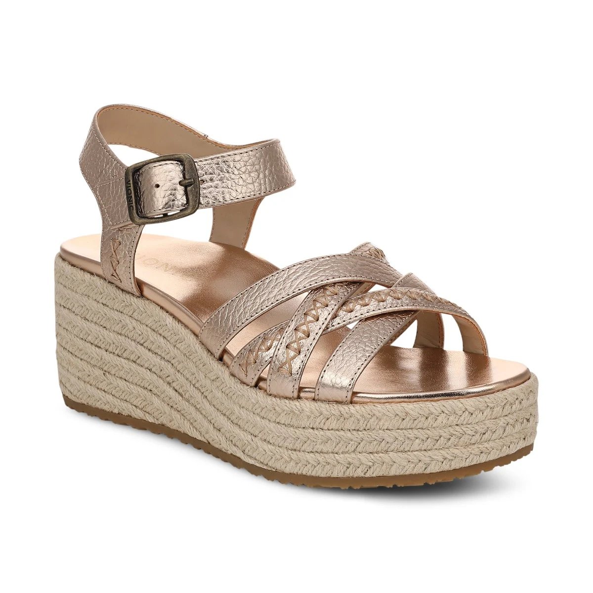 Vionic Women's Dana Espadrille Wedge Sandal with Arch Support in Bronze Leather, Size 10