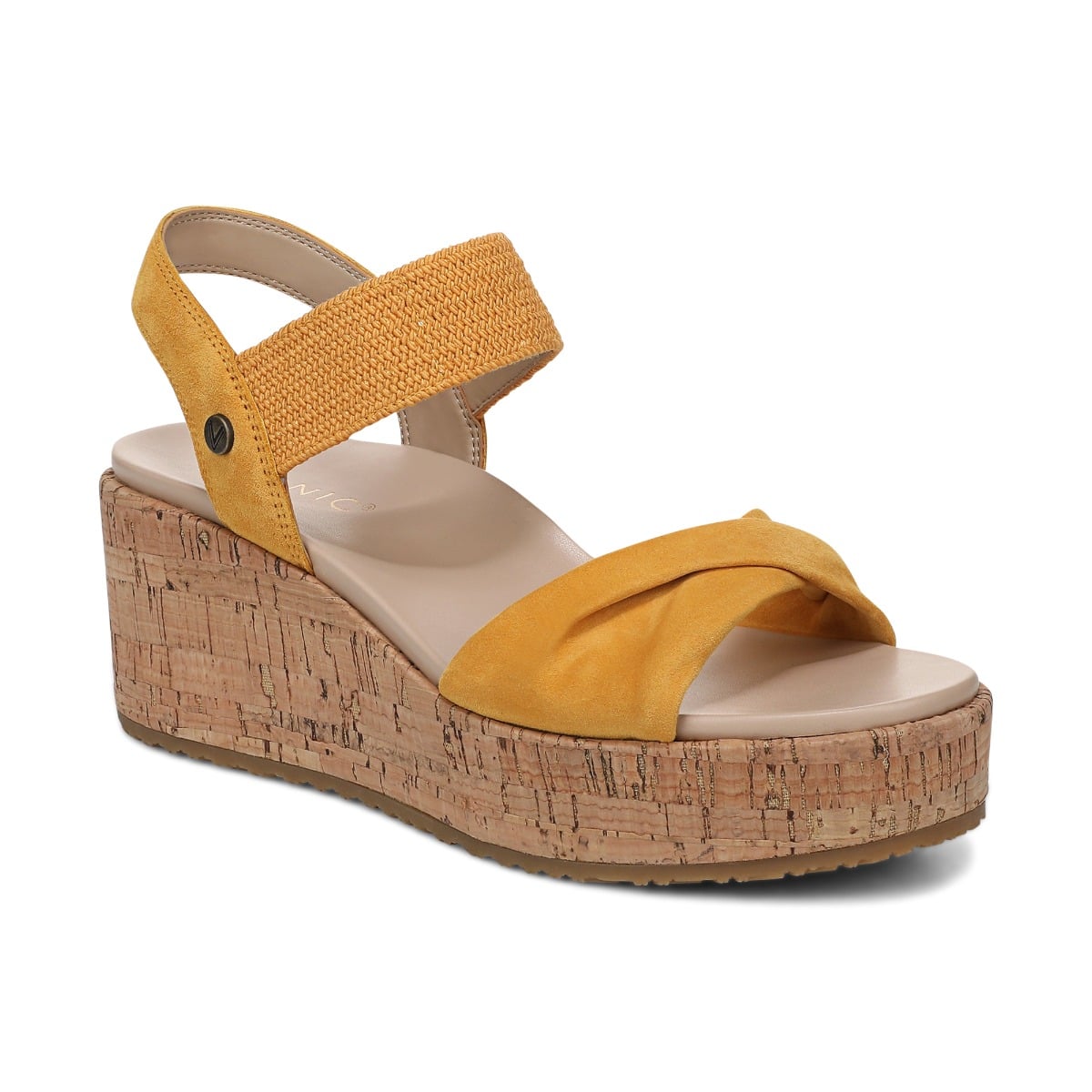 Vionic Women's Darla Espadrille Wedge Sandal with Arch Support in Amber Yellow Suede, Size 11