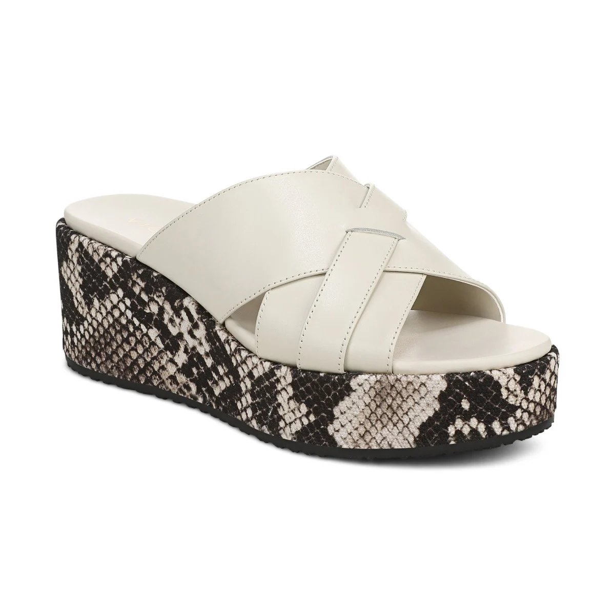 Vionic Women's Dawn Wedge Slide Sandal with Arch Support in Cream Leather, Size