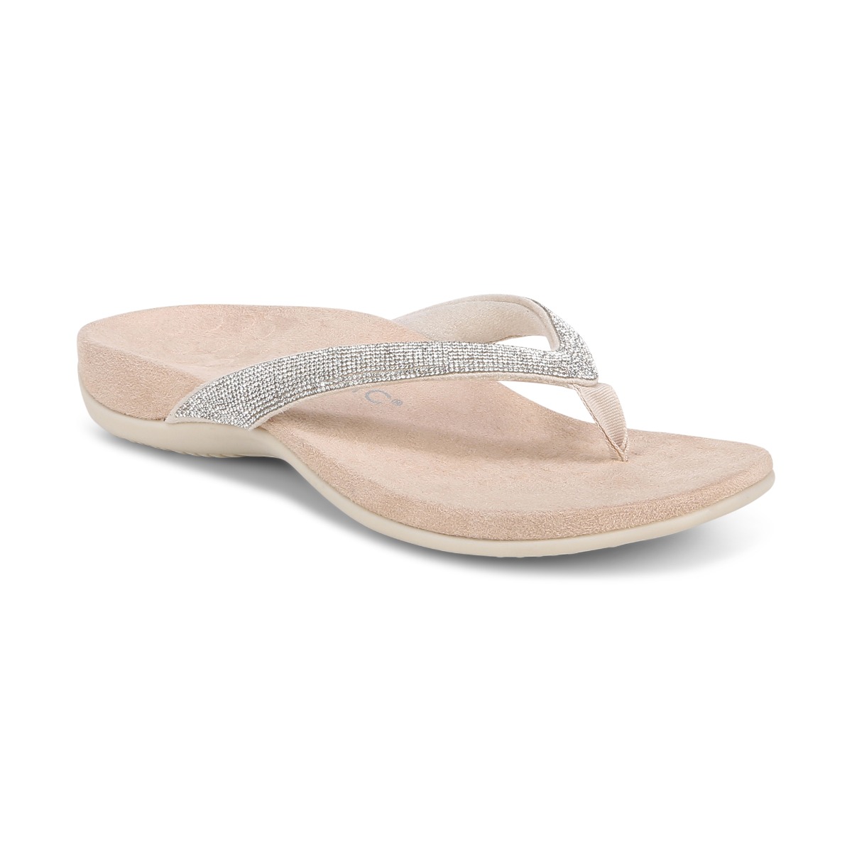 Vionic Women's Dillon Shine Toe Post Sandal with Arch Support in Cream, Size