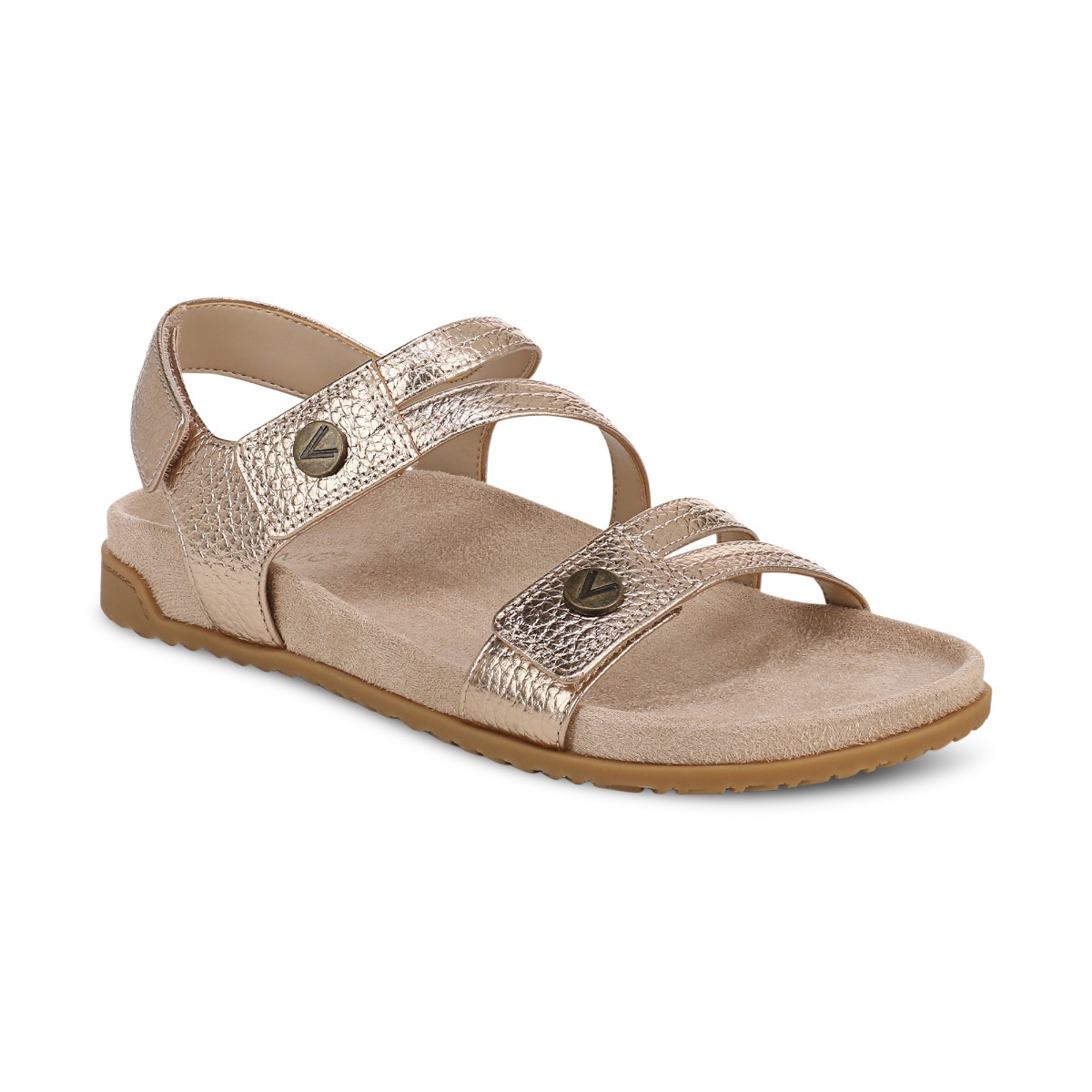 Vionic Women's Essie Strappy Sandal with Arch Support in Bronze Leather, Size