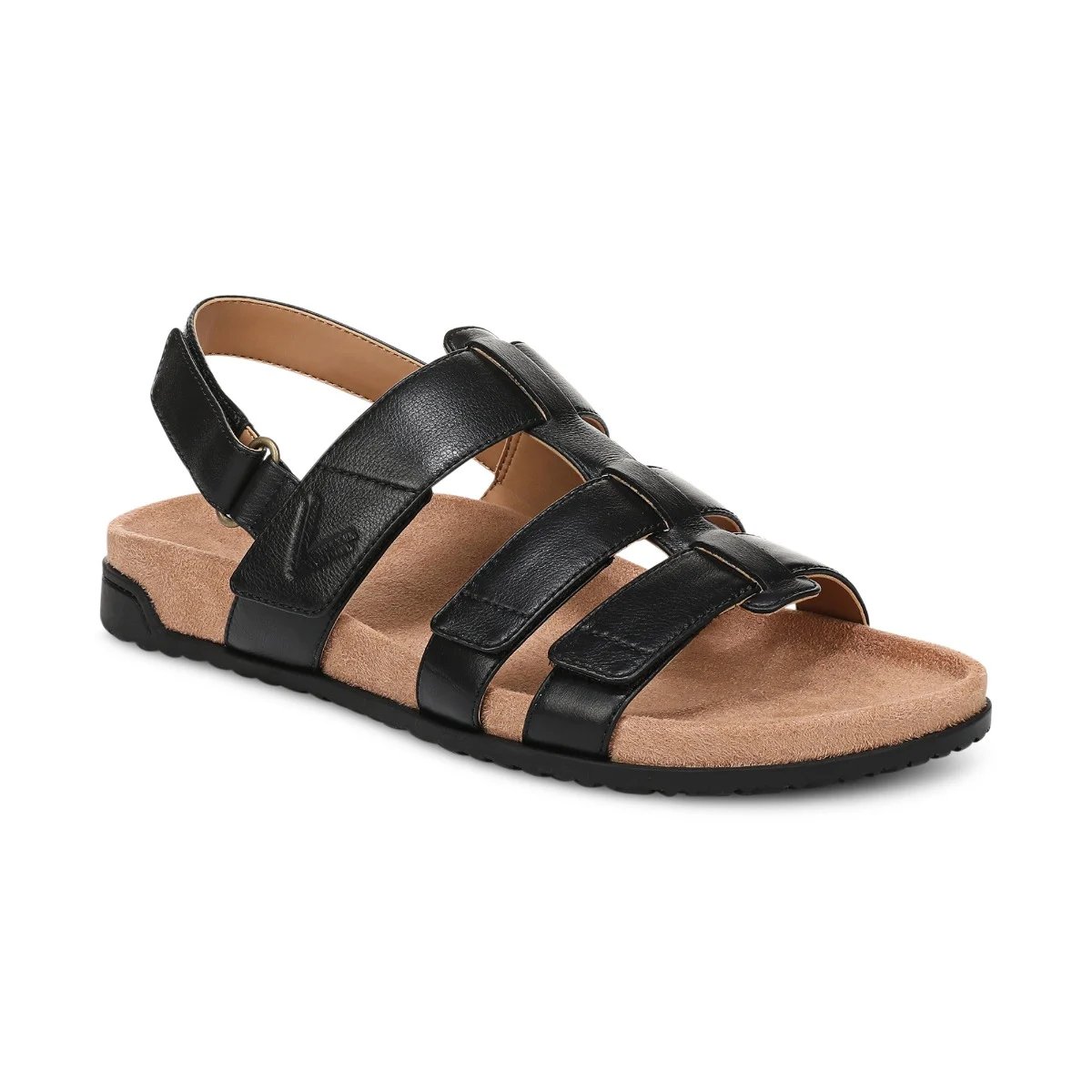 Vionic Women's Eureka Strappy Sandal with Arch Support in Black Leather, Size