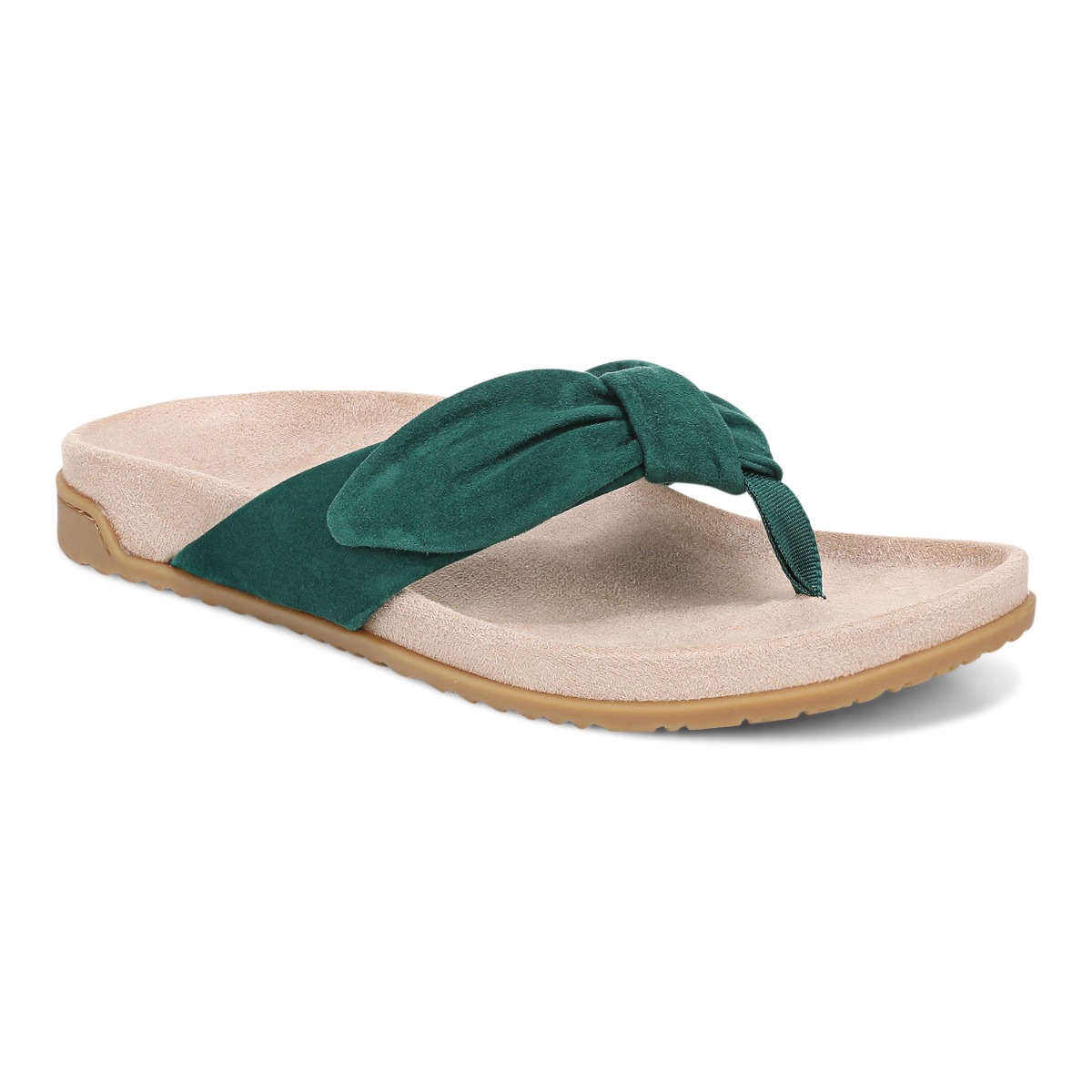 Vionic Women's Eva Toe Post Sandal with Arch Support in Posy Green Suede, Size