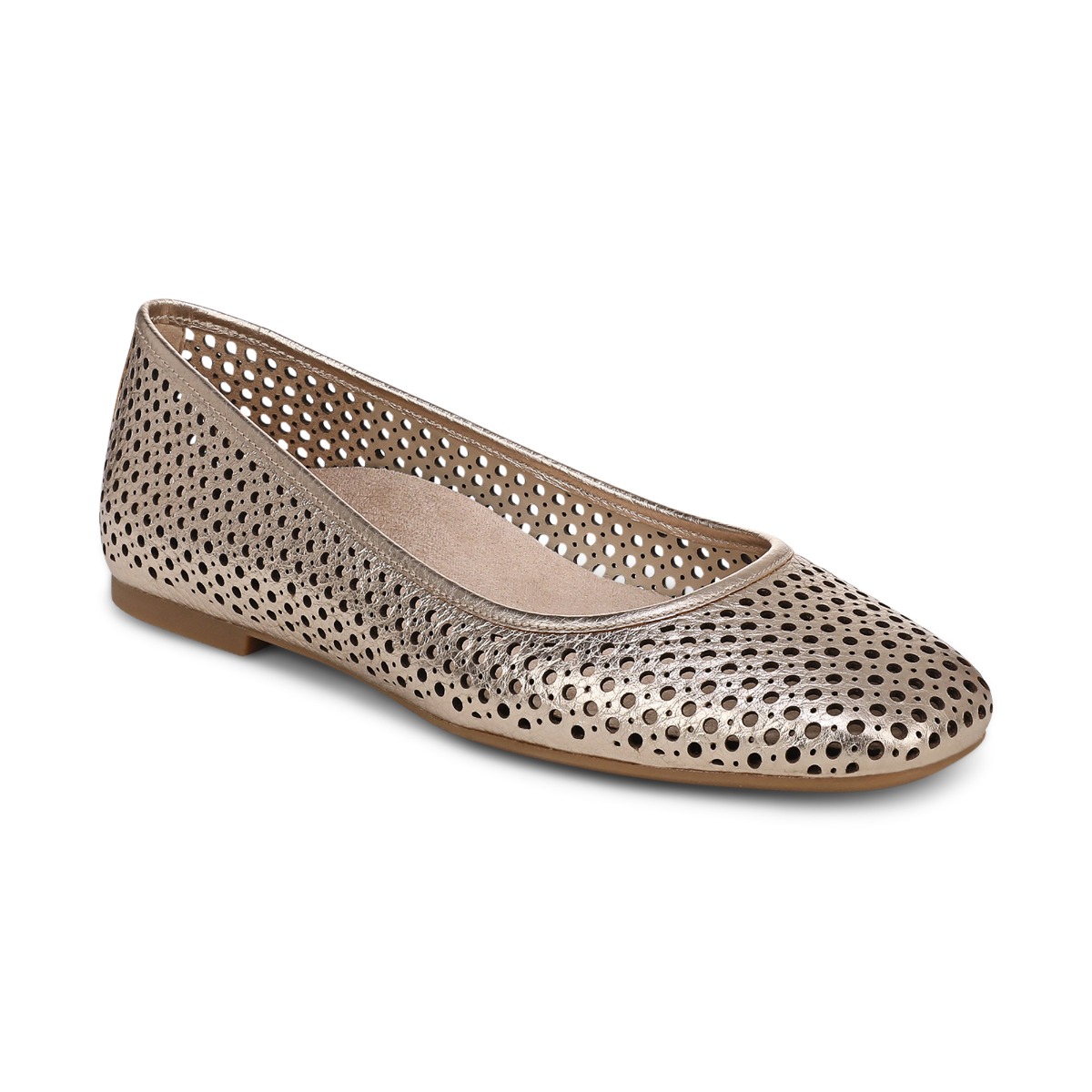 Vionic Women's Orinda Perf Square Toe Ballet Flat with Arch Support in Bronze Leather, Size