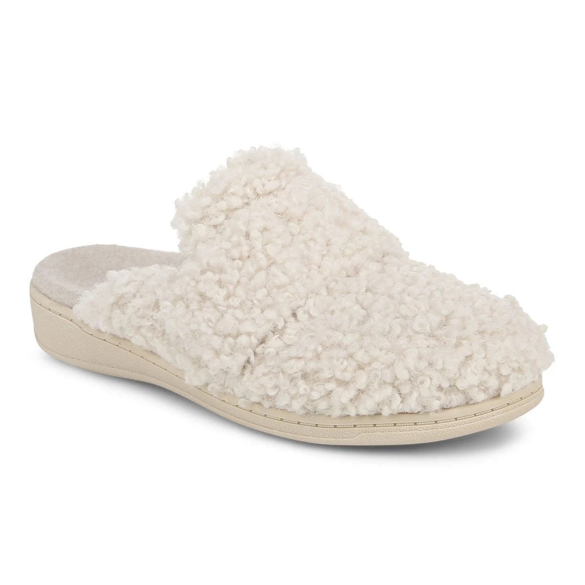 Vionic Women's Gemma II Mule Slipper with Arch Support in Cream Shearling, Size