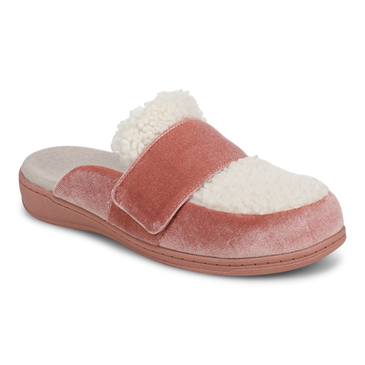 Vionic Women's Gemma II Mule Slipper with Arch Support in Light Pink Velvet, Size