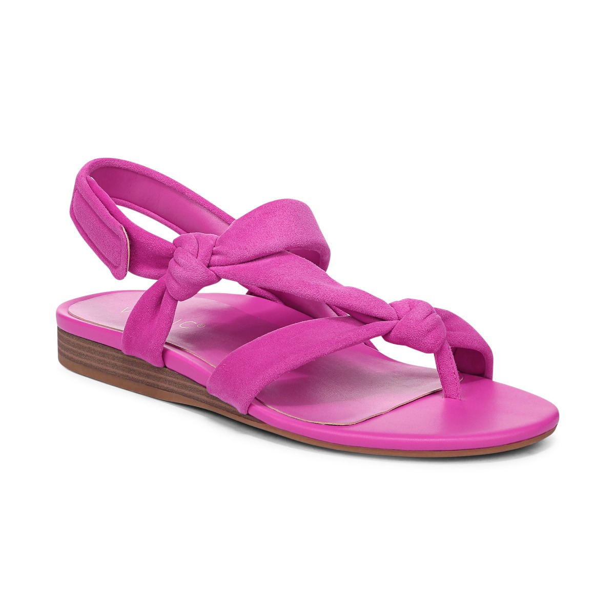 Vionic Women's Geneva Strappy Toe Post Sandal with Arch Support in Rose Violet Suede, Size