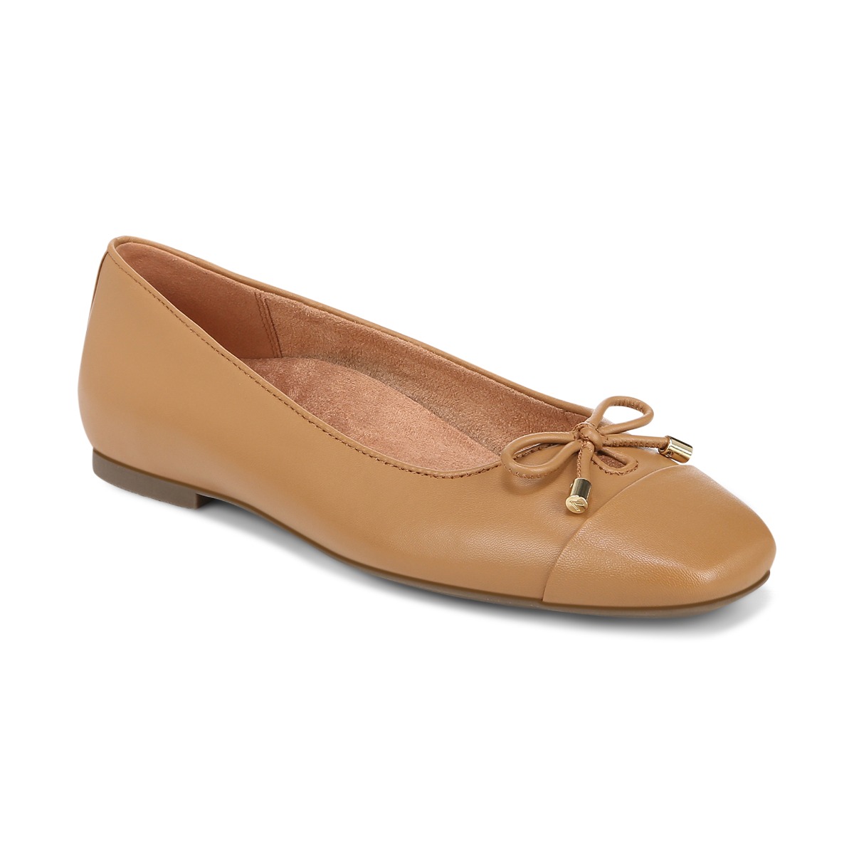 Vionic Women's Klara Ballet Flat with Arch Support in Camel Leather, Size 6.5 Wide