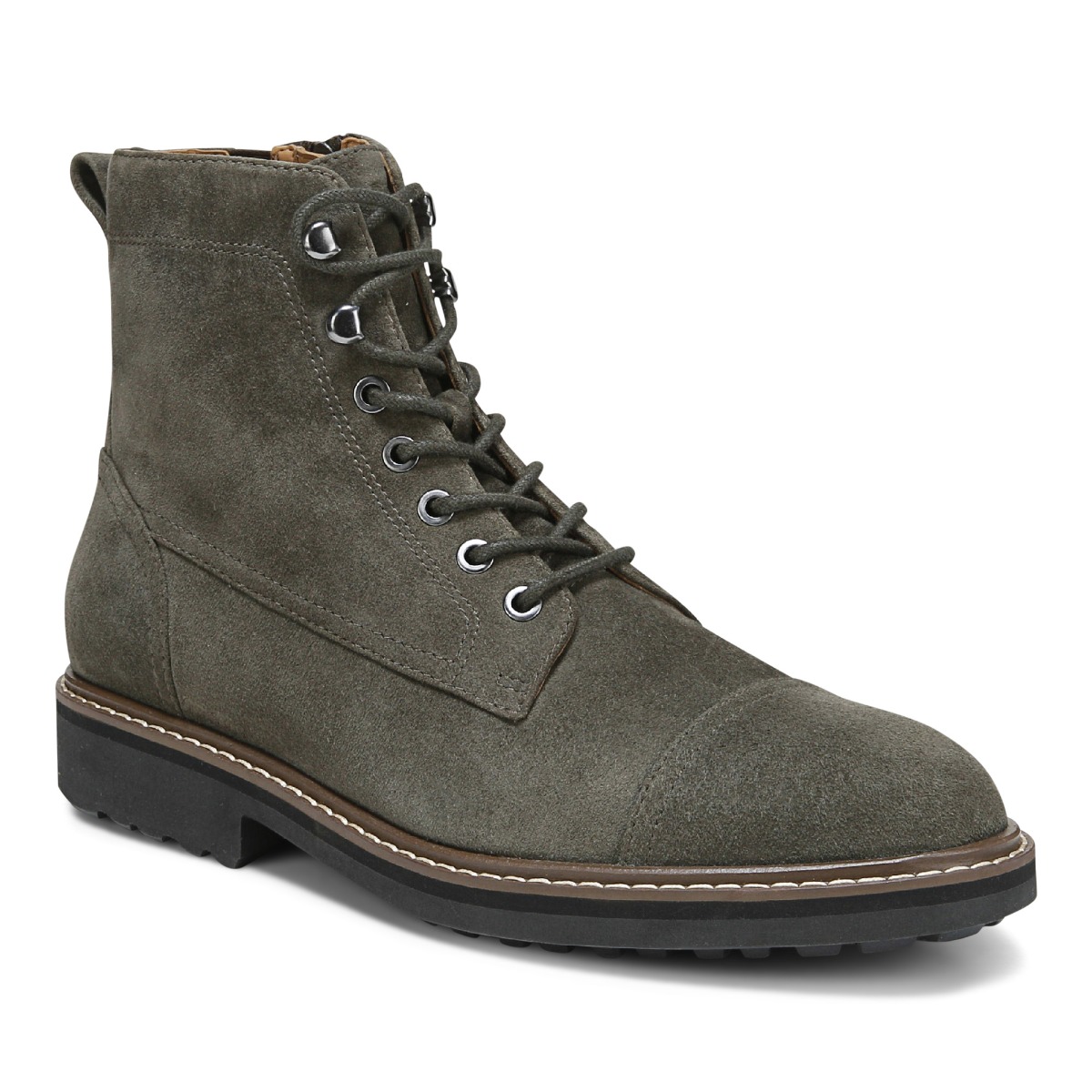 Vionic Men's Livermore Lace Up Boot with Arch Support in Dark Khaki Suede, Size 8.5