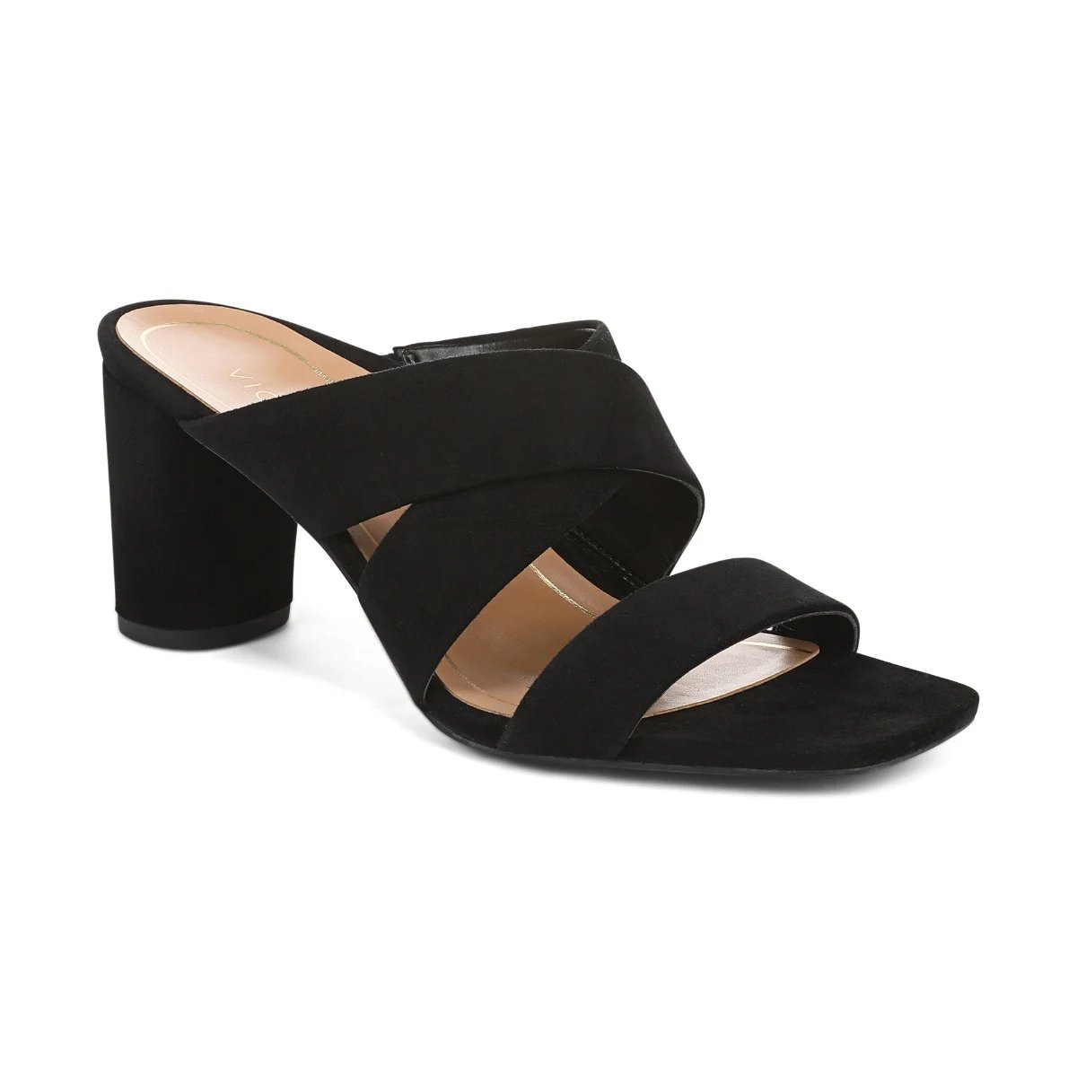 Vionic Women's Merlot Heeled Slide Sandal with Arch Support in Black Suede, Size