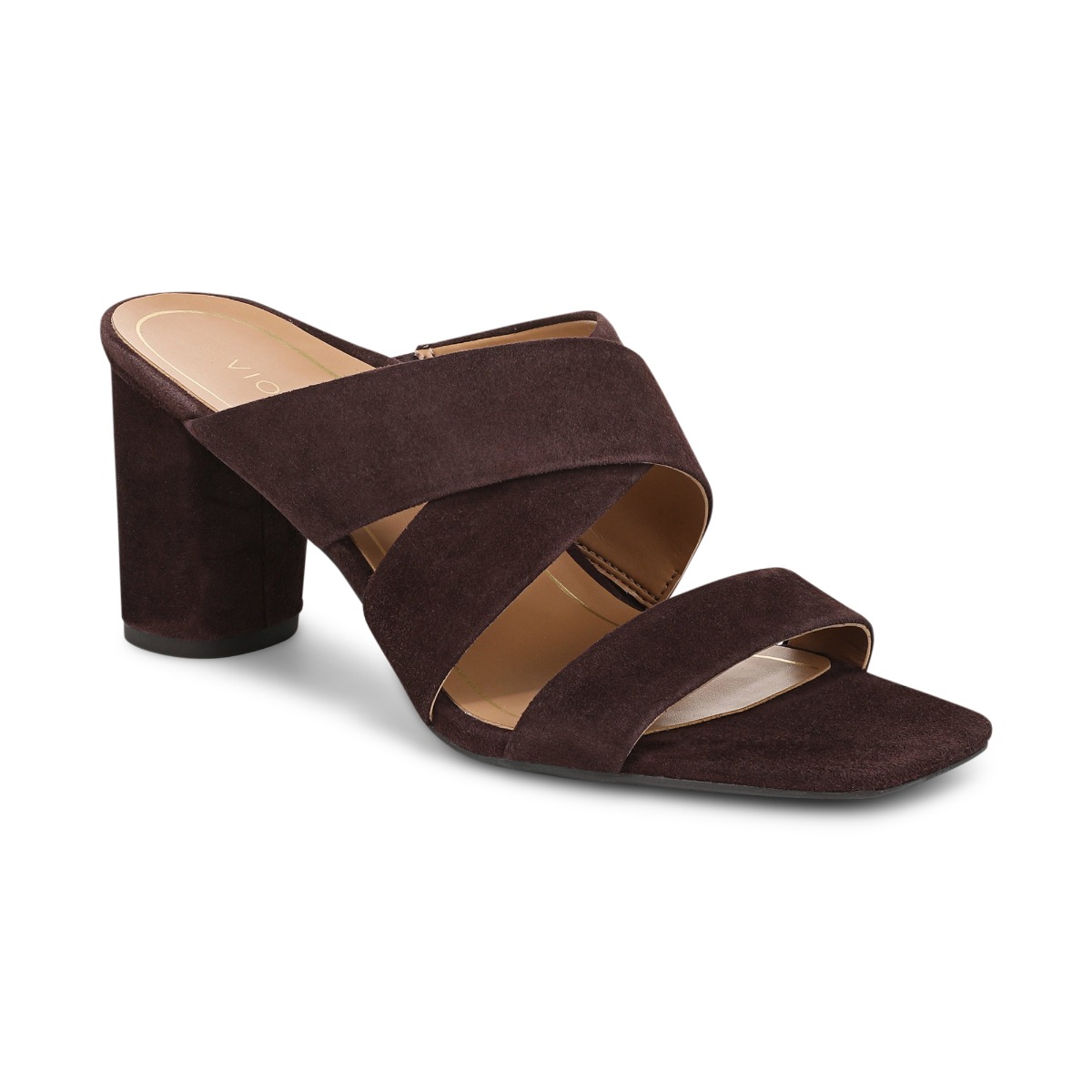 Vionic Women's Merlot Heeled Slide Sandal with Arch Support in Cafe Noir Suede, Size