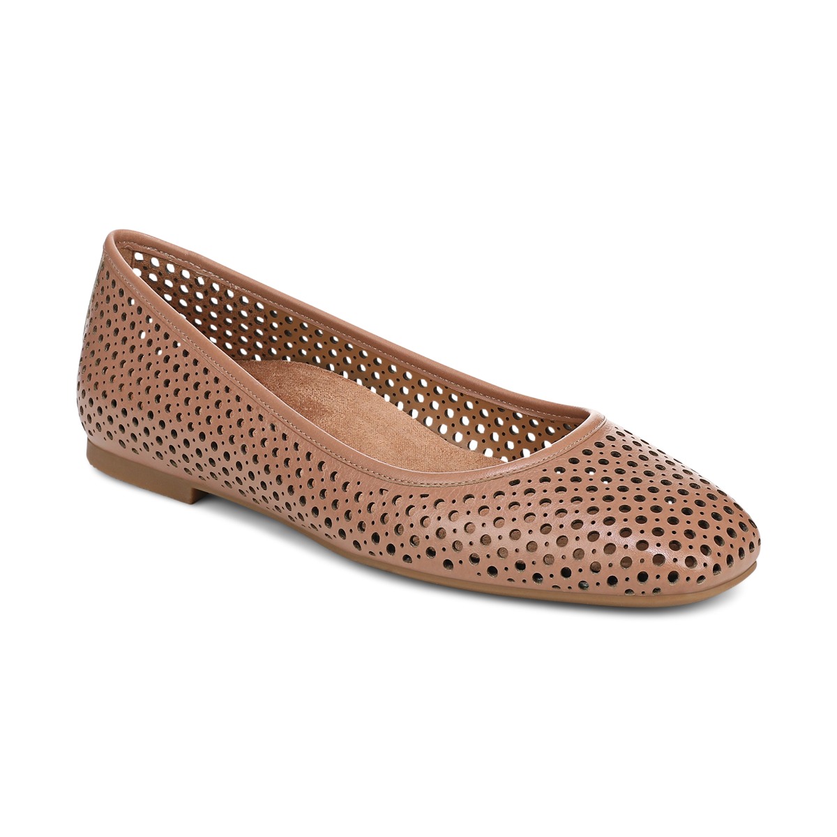 Vionic Women's Orinda Perf Square Toe Ballet Flat with Arch Support in Mocha Mousse Leather, Size