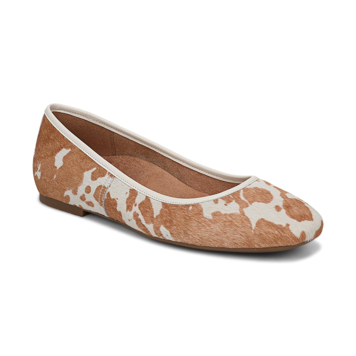 Vionic Women's Orinda Square Toe Ballet Flat with Arch Support in Brown Multi Haircalf, Size