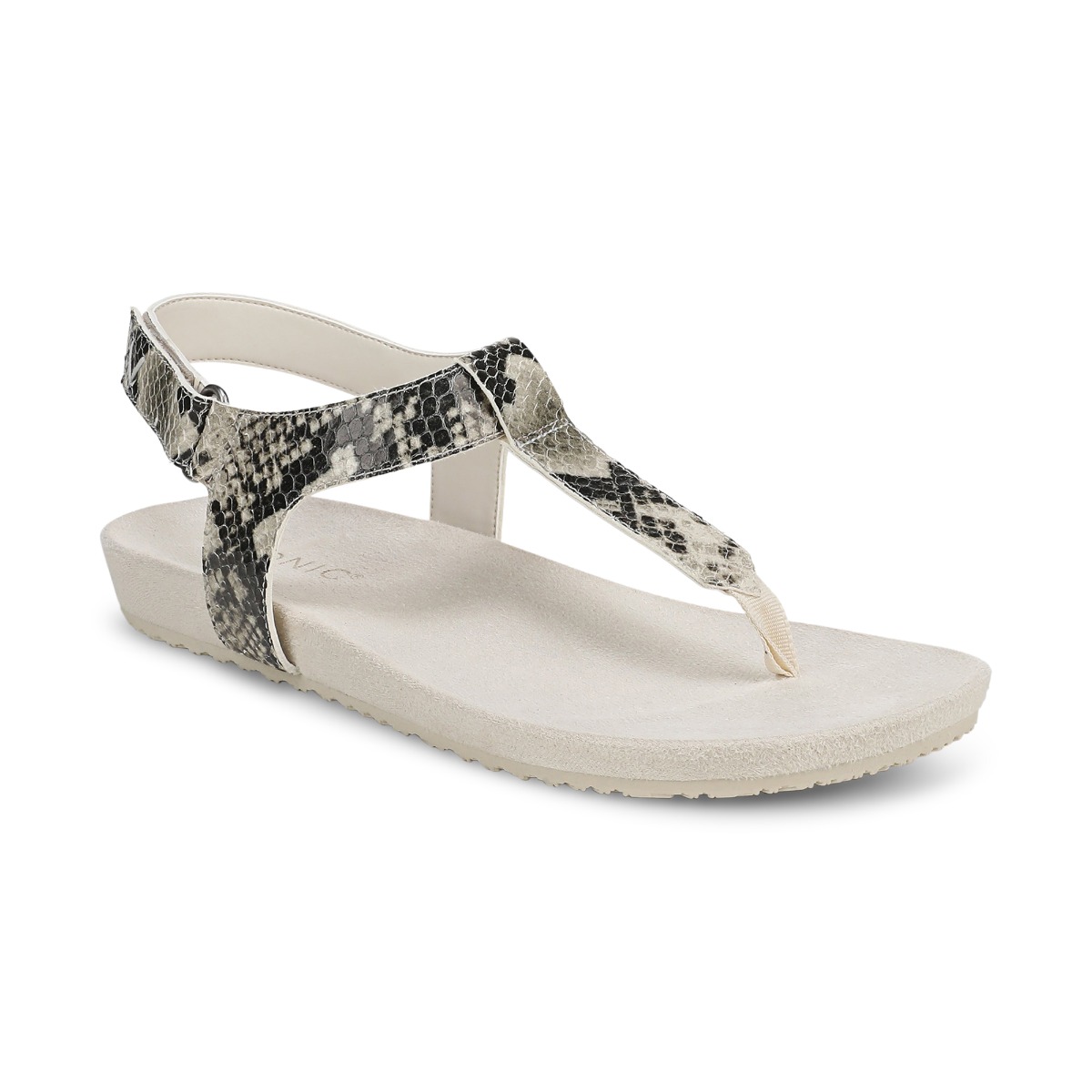 Vionic Women's Palisades Toe Post Ankle Strap Sandal with Arch Support in Cream Snake Print Leather, Size