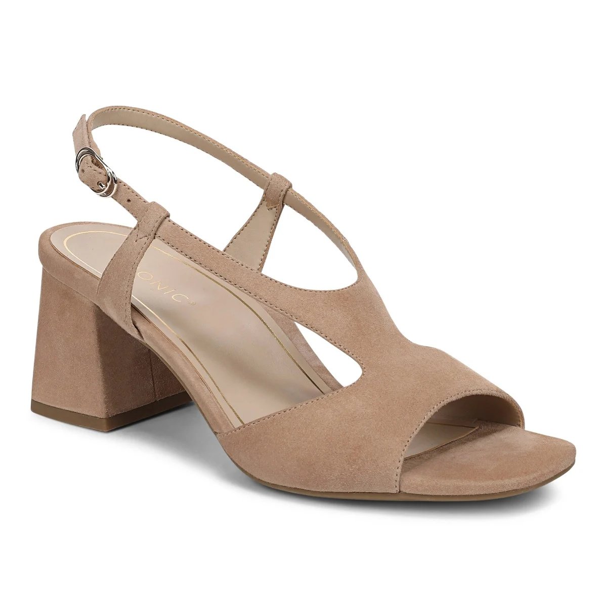 Vionic Women's Raquel Heeled Sandal with Arch Support in Desert Sand Suede, Size