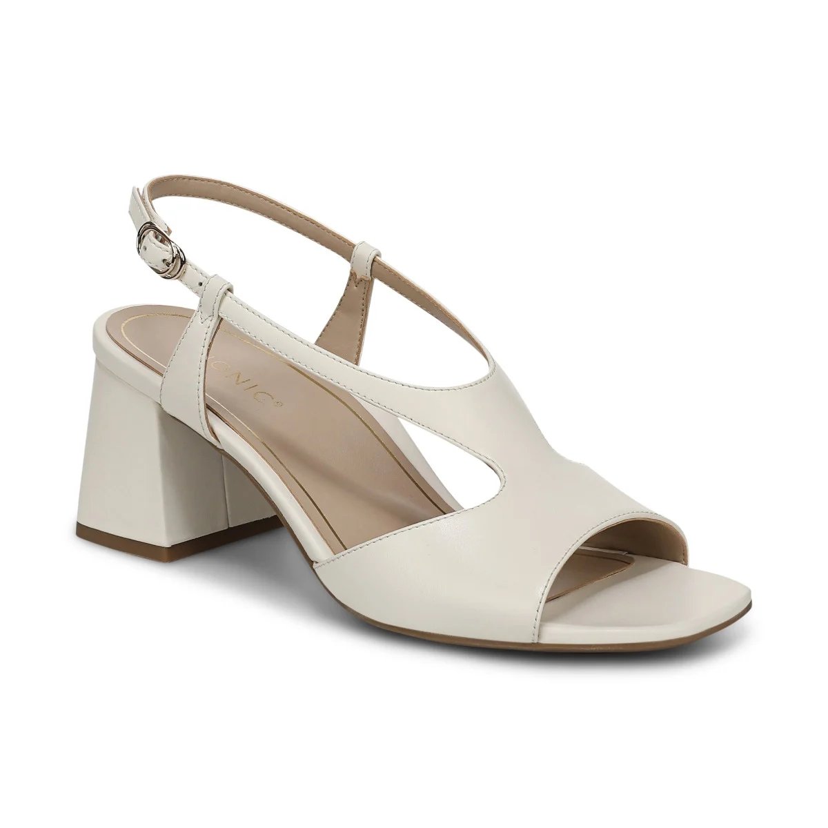 Vionic Women's Raquel Heeled Sandal with Arch Support in Ivory Leather, Size