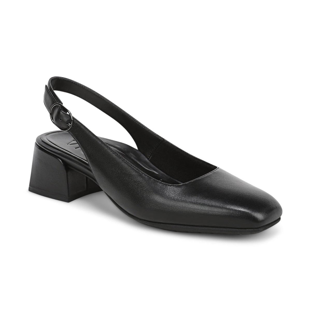 Vionic Women's Reyes Slingback Block Heel with Arch Support in Black Leather, Size