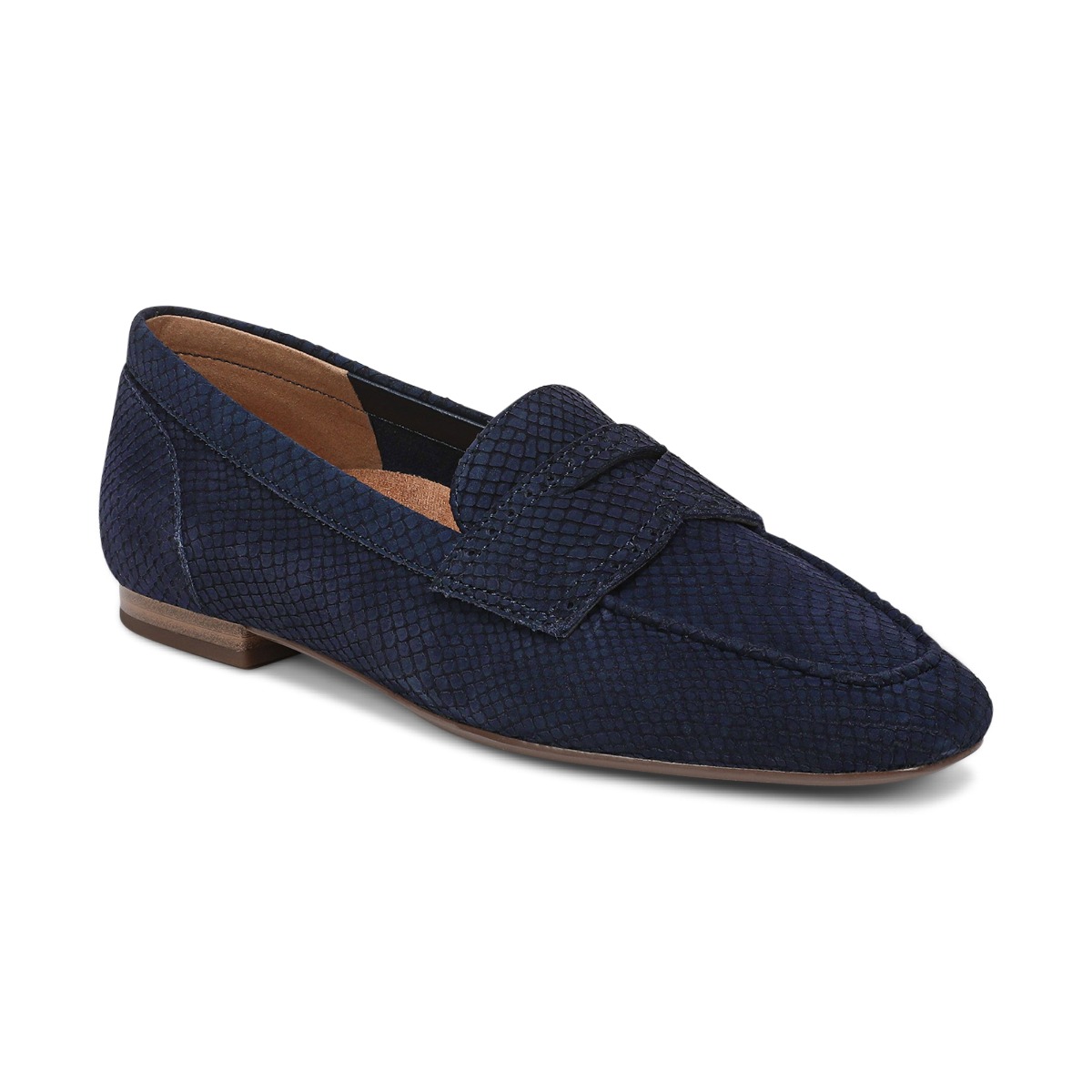 Vionic Women's Sadie Loafer with Arch Support in Navy Blazer Snake Embossed Nubuck, Size