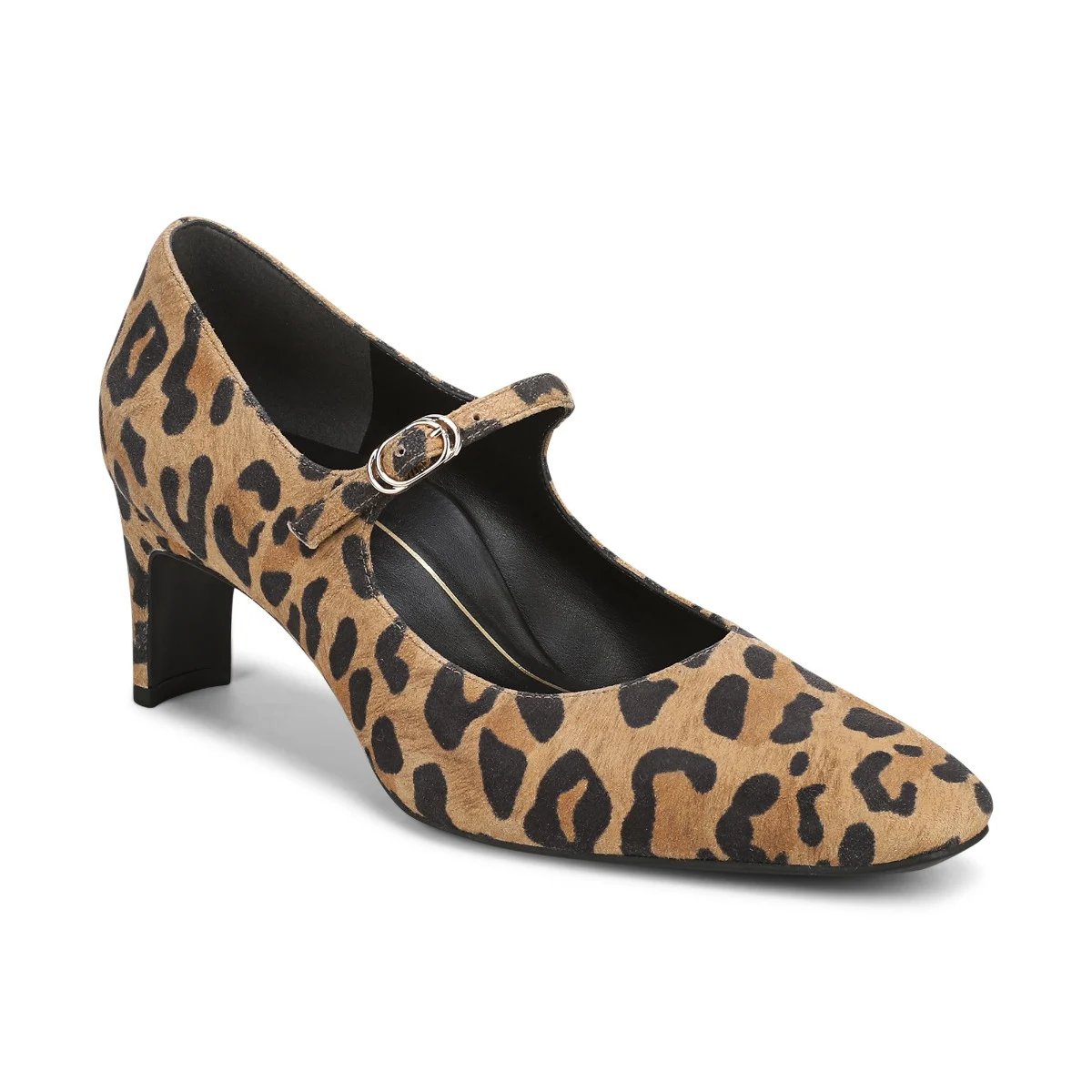 Vionic Women's Samira Mary Jane Dress Heel with Arch Support in Tan Leopard Print Suede, Size