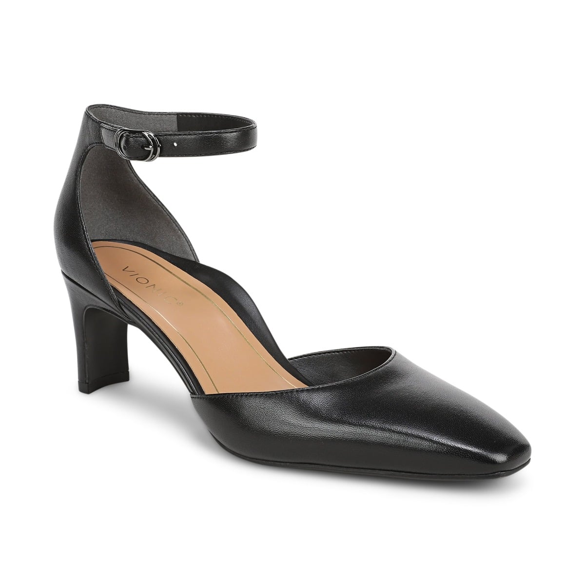 Vionic Women's Scarlett Dress Heel with Arch Support in Black Leather, Size