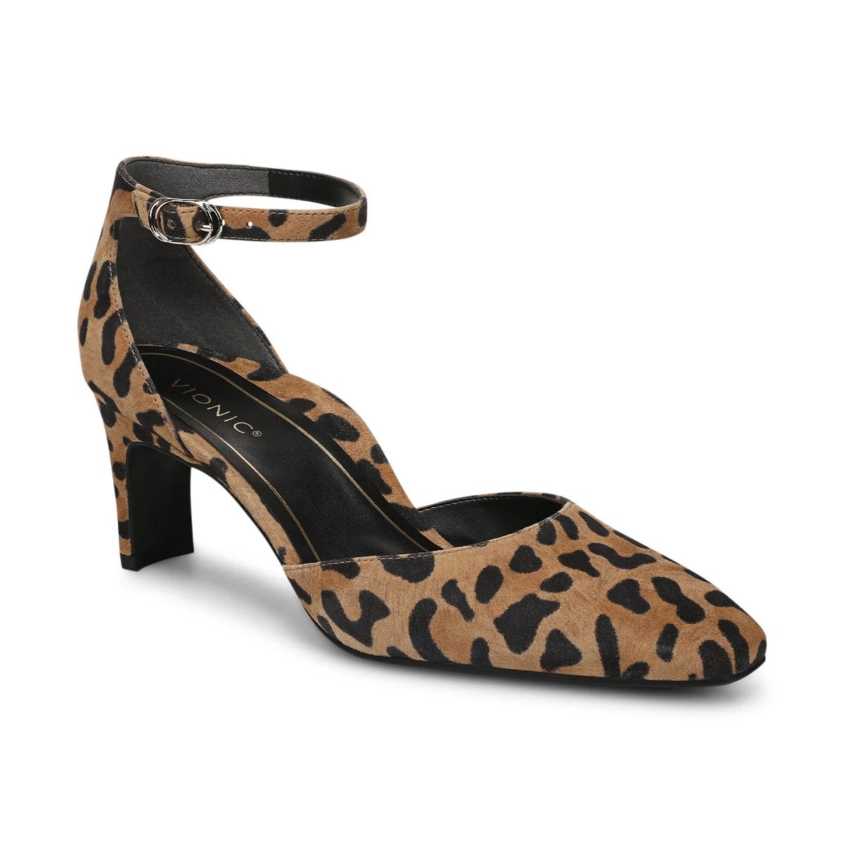 Vionic Women's Scarlett Dress Heel with Arch Support in Tan Leopard Print Suede, Size