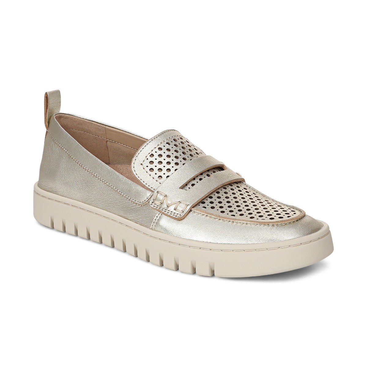 Vionic Women's Uptown Perf Loafer with Arch Support in Gold Leather, Size