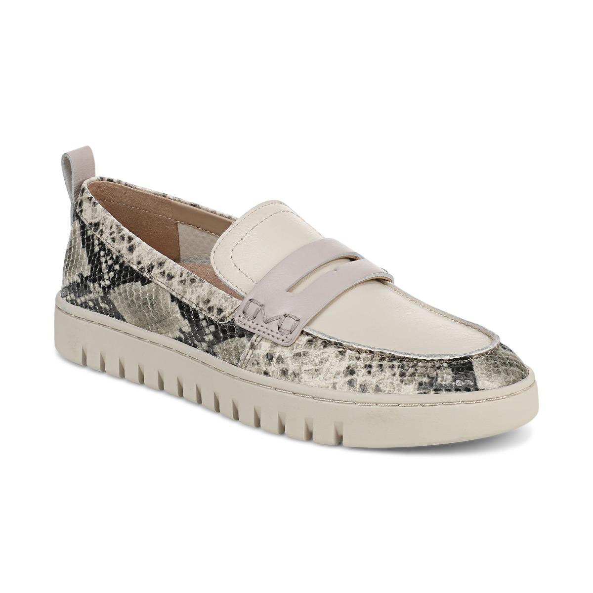 Vionic Women's Uptown Loafer with Arch Support in Cream Snake Print Leather, Size