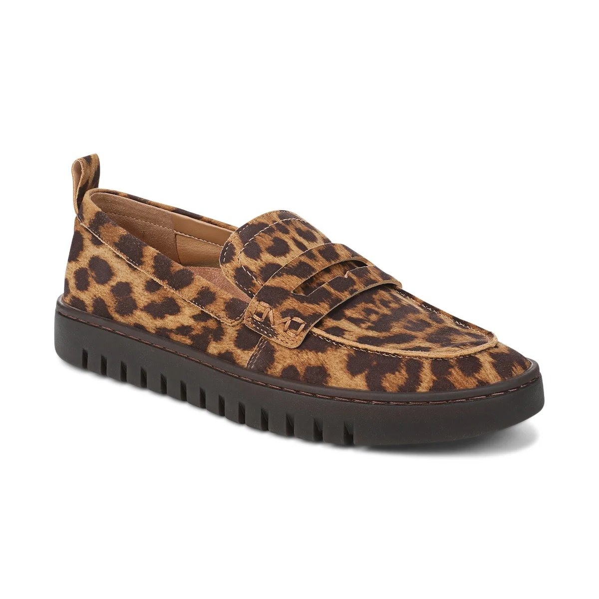 Vionic Women's Uptown Loafer with Arch Support in Tan Leopard Print Suede, Size