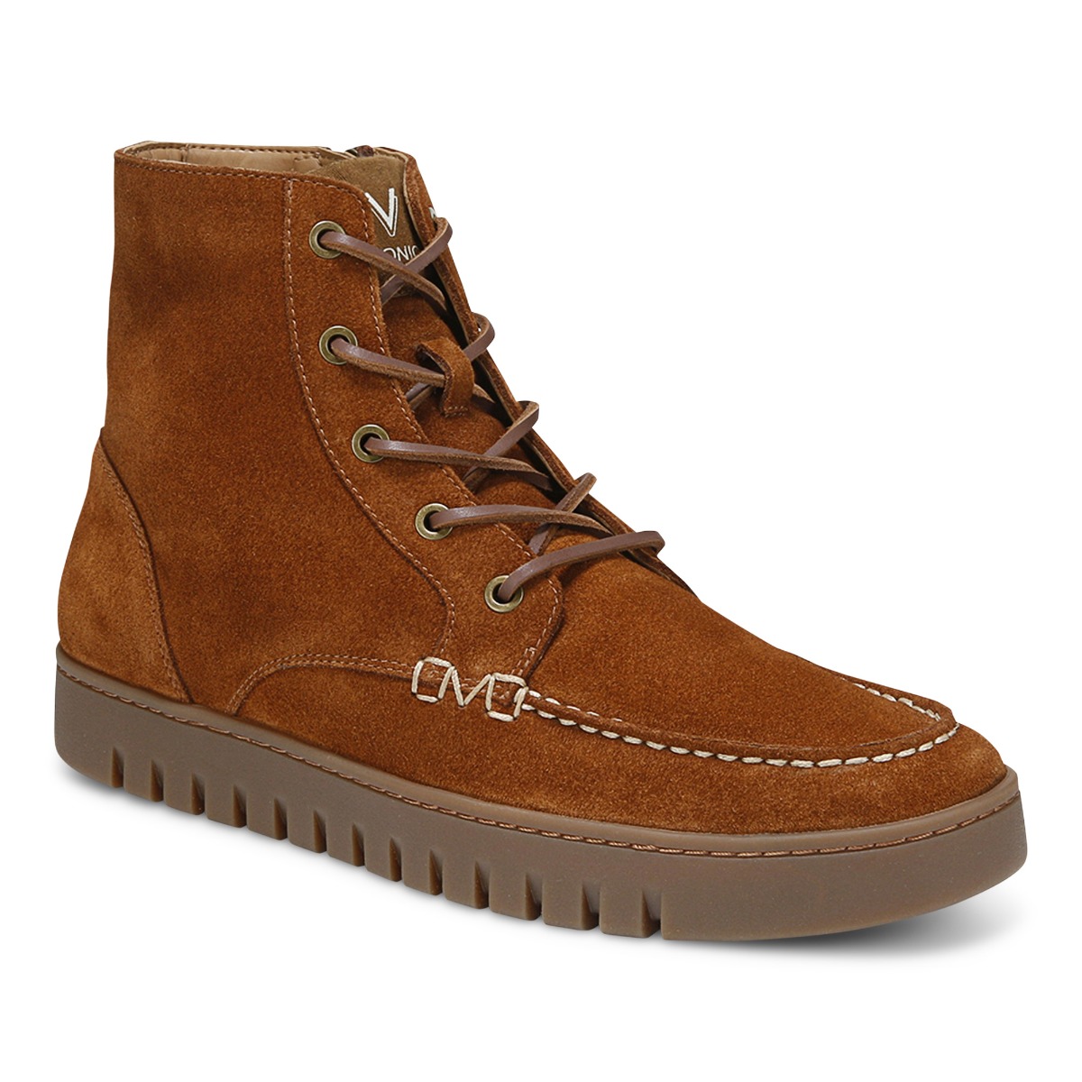 Vionic Women's Uptown Jackson Lace Up Boot with Arch Support in Tobacco Suede, Size