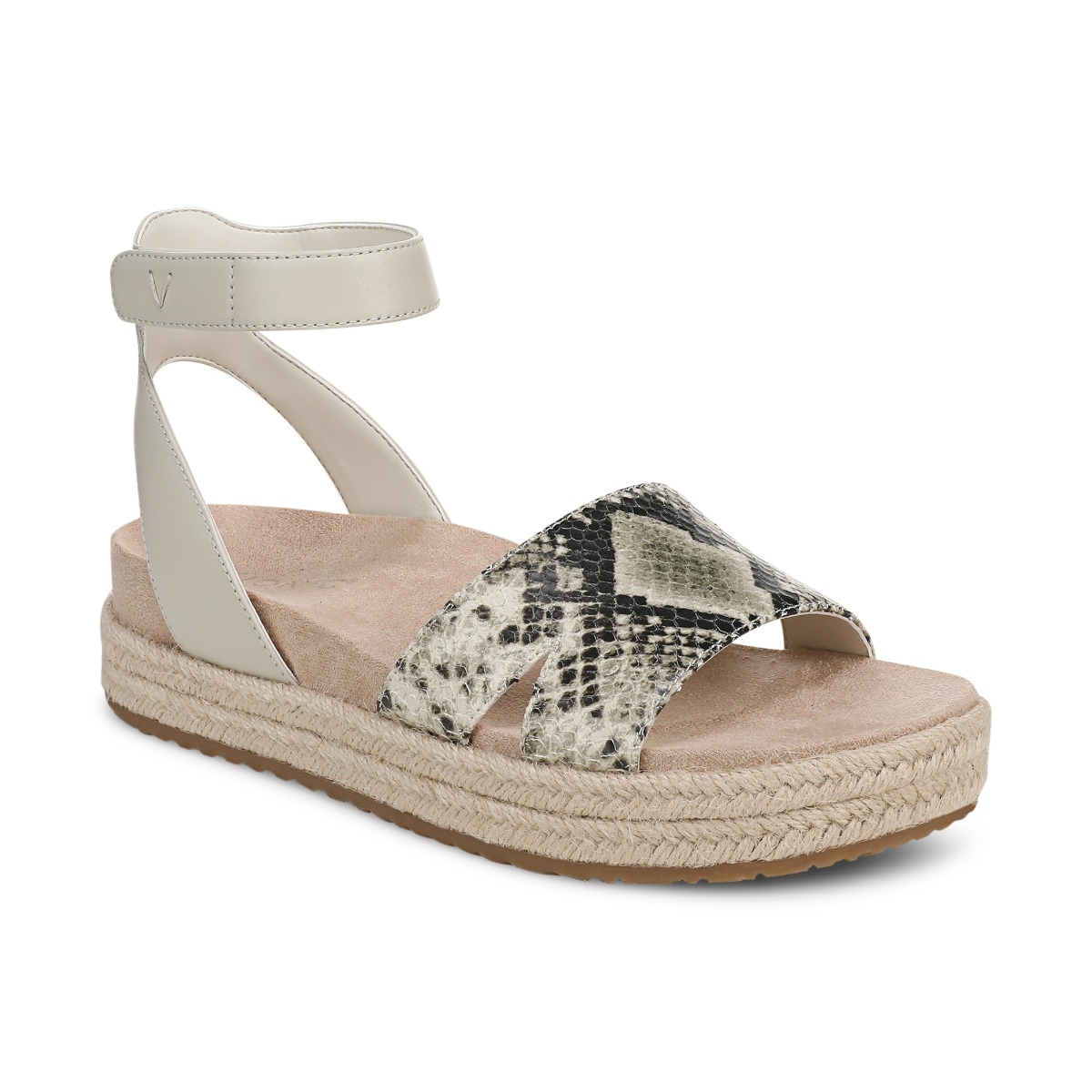 Vionic Women's Yucca Espadrille Platform Sandal with Arch Support in Cream Snake Print Leather, Size