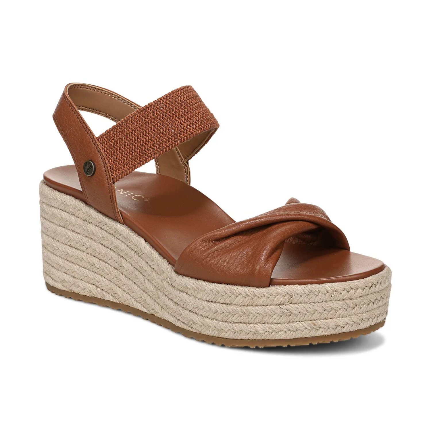 Vionic Women's Darla Espadrille Wedge Sandal with Arch Support in Tan Leather, Size 6.5