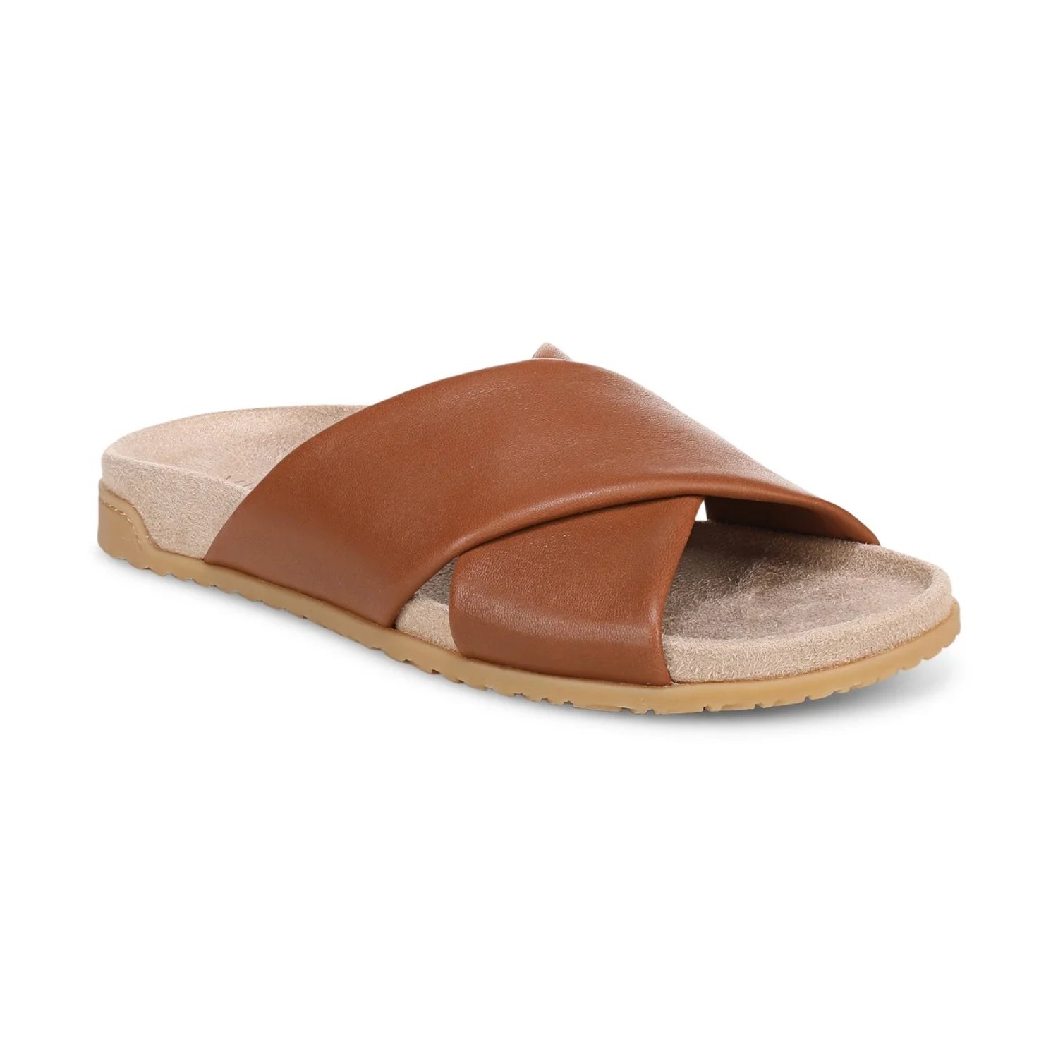 Vionic Women's Etna Slide Sandal with Arch Support in Tan Leather, Size 6